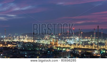 Oil Refinery Power Station At Twilight