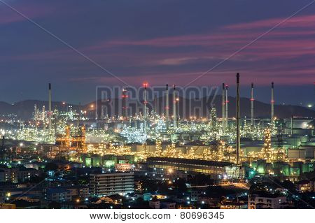 Oil Refinery Power Station At Twilight