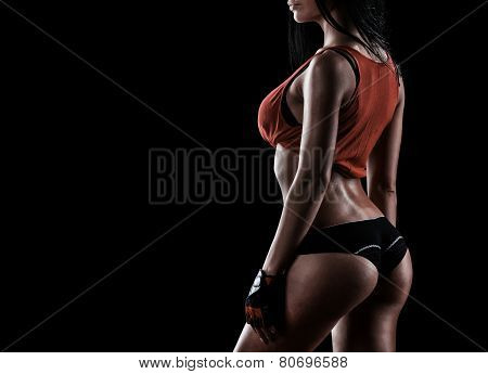 Brutal Athletic Woman Pumping Up Muscles With Dumbbells