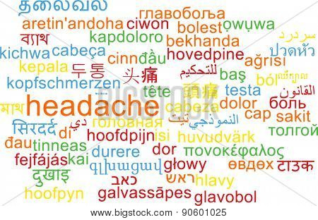 Background concept wordcloud multilanguage international many language illustration of headache