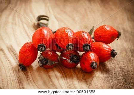 Hawthorn On Wooden Table Background