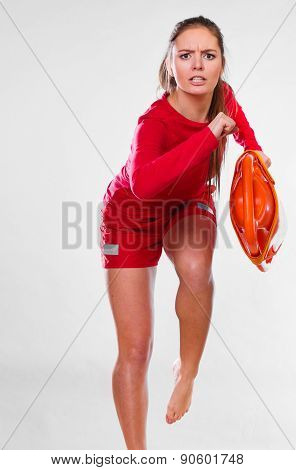 Lifeguard Running With Equipment
