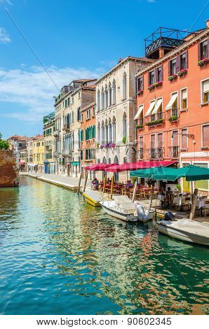 Scenic canal with italian restaurant, Venice