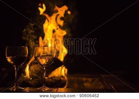 Two Wine Glasses Fire