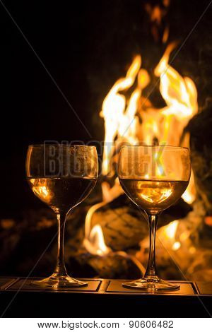 Two Wine Glasses Fire