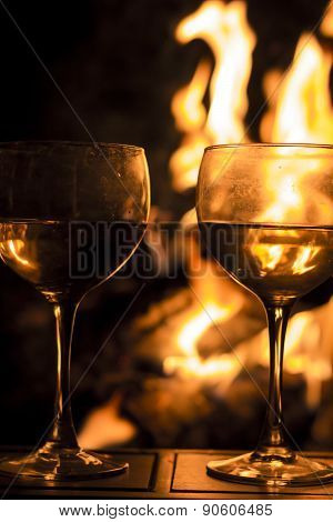 Two Wine Glasses Fire