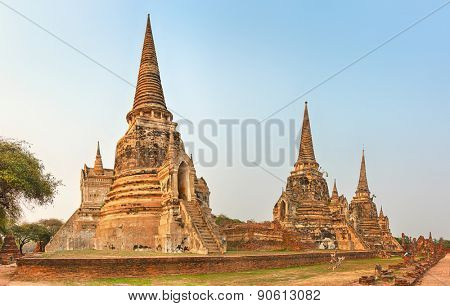 Three stupas in Wat Phra Si Sanphet. Ayutthaya historical park. 