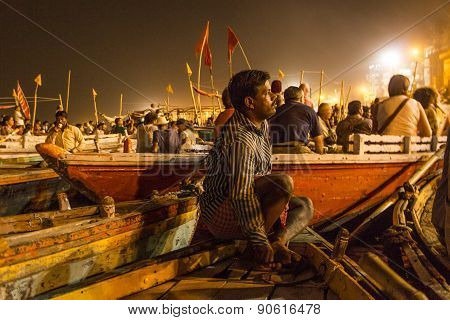 Colorful Main Ghat In Varanasi By Night