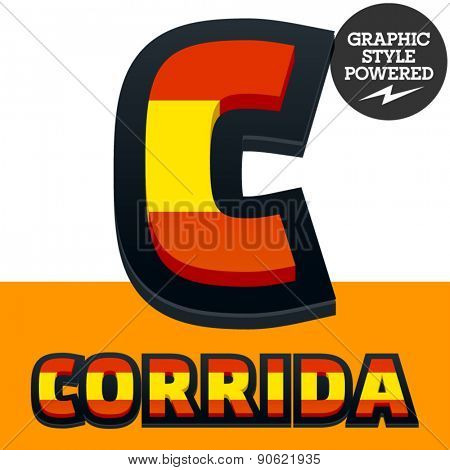 Vector set of Spain flag alphabet. File contains graphic styles available in Illustrator. Letter C