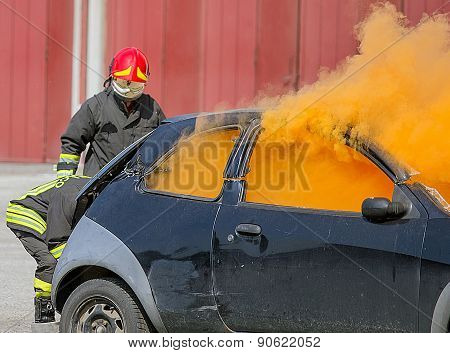 Practice Of Firefighters In The Firehouse And Simulation Of Traffic Accident