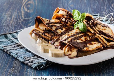Crepes With Banana And Chocolate Cream