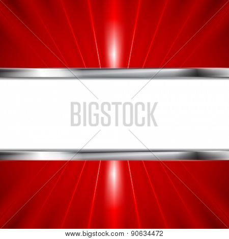 Glow red beams and metallic banner. Vector background for your design