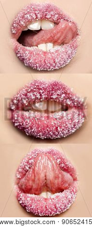 Collage Of Lips With Sugar
