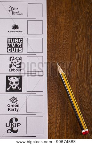 Uk Ballot Paper For A General Election