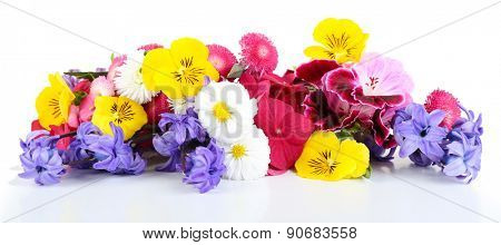 Beautiful bouquet of bright flowers isolated on white