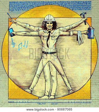 Street art Montreal modern Vitruvian man