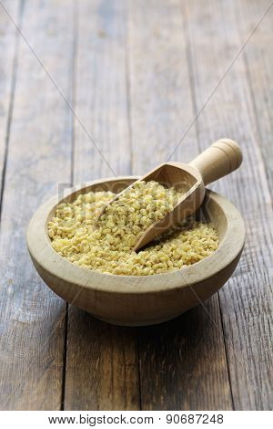 bulgur wheat, Turkish food isolated on wooden background