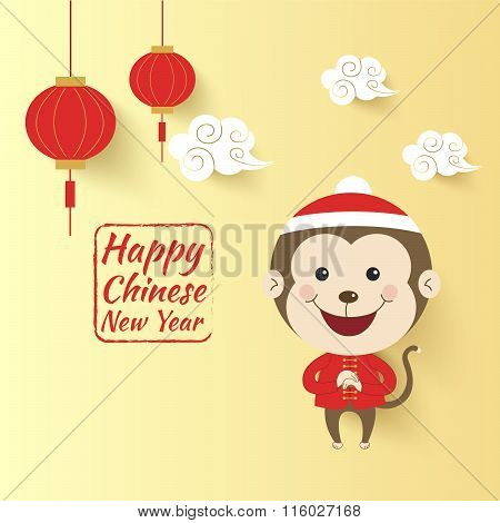 Chinese New Year 2016, Cute Monkeys , Chinese Background, Vector