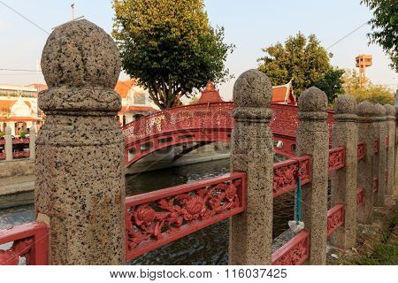 Thai Style, Bridge in a Canal at the Marble Temple in Bangkok, Thailand
