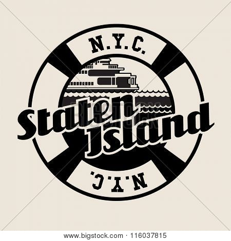 vintage t-shirt sticker emblem design. Staten Island lettering with ferry, New York City.