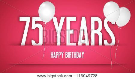 Happy Birthday Card - Girl With White Balloons - 75 Years Greeting Postcard - Illustration Anniversa