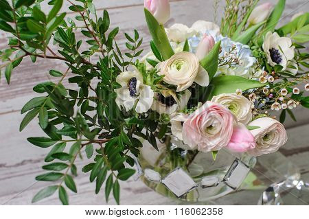 Bouquet  In Vase Of Glass.