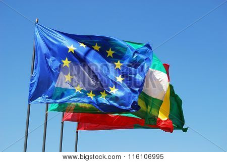 Spanish and European flags.