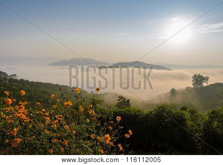 Sunrise With Sea Of Fog Above Mekong River