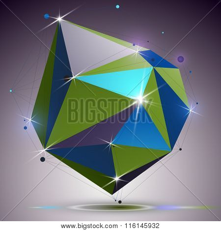 Creative Asymmetric Polished Object With Lines Mesh. 3D Colorful Shiny Complicated Engineering Abstr