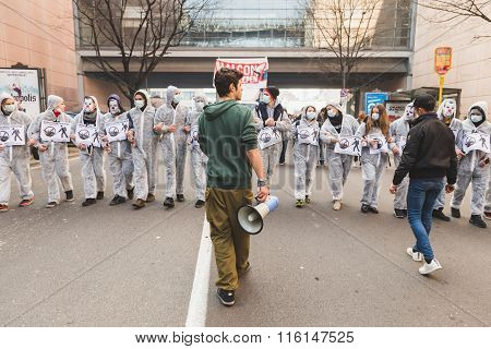 Students Protesting In The City Streets In Milan, Italy