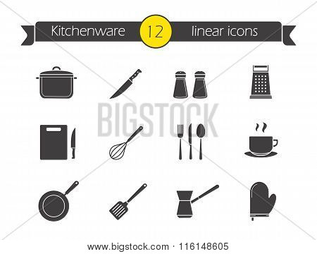 Kitchenware silhouette icons set
