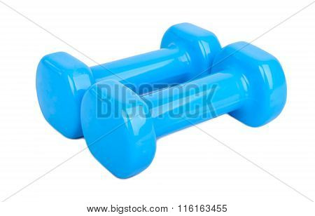 Blue Dumbbell Weights Isolated On White