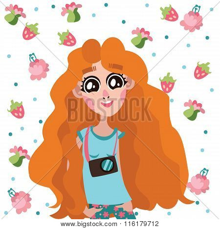 happy and pretty photographer ginger girl