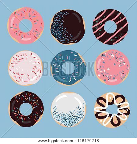 Set of nine doughnuts