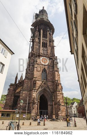 Exterior Of Freiburg Munster Cathedral In Freiburg Im Breisgau City, Germany