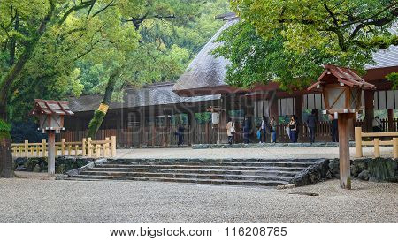 NAGOYA JAPAN - NOVEMBER 18 2015: Atsuta Shrine is one of Shinto's most important shrines. It enshrines the Sun Goddess Amaterasu and stores the sacred sword Kusanagi