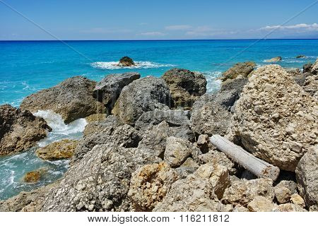 Rocks at Megali Petra beach, Lefkada, Greece