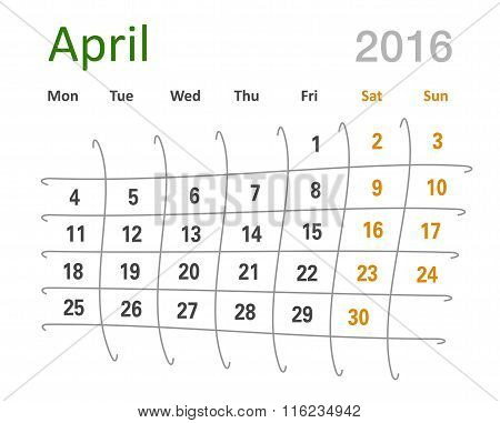 April 2016 Calendar Funny Grid