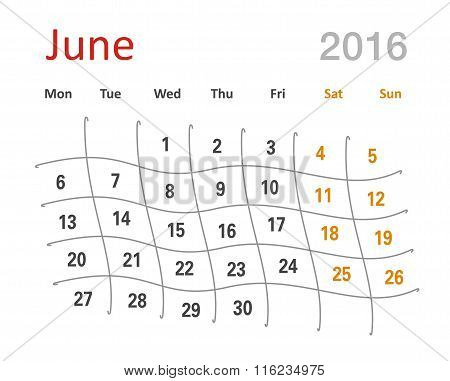 June 2016 Calendar Funny Grid
