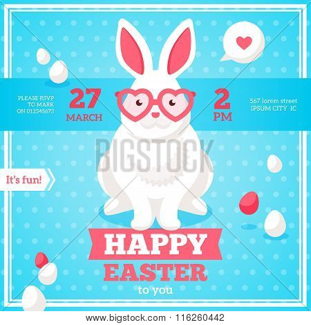 Flat Happy Easter Banner with Rabbit