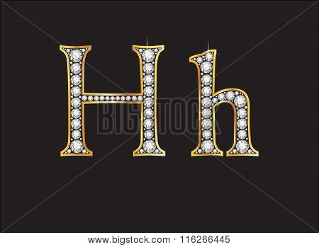 Hh  Diamond Jeweled Font With Gold Channels