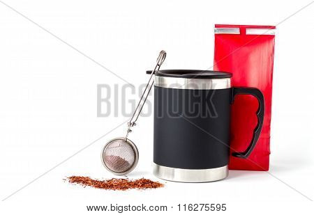Insulated Cup With Red Paper Bag And Tea Infuser