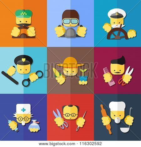 Flat Icon Set Of Profession