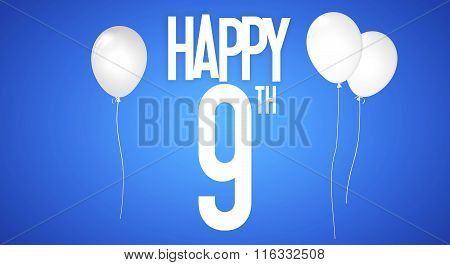 Happy Birthday Card - Boy With White Balloons - 9 Years Greeting Postcard - Illustration Anniversary