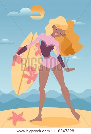 Blonde skinny surfer girl