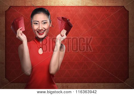 Chinese Woman Holding Angpao