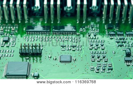 Closeup Of Printed Circuit Board With Mounted Components