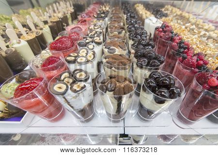 Mini Ice Cream With Various Colors In The Glasses