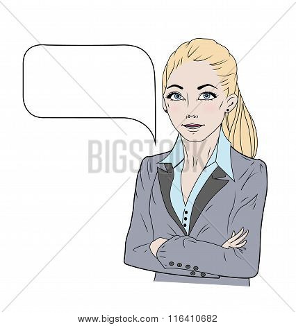 Vector illustration of speaking business woman in colour