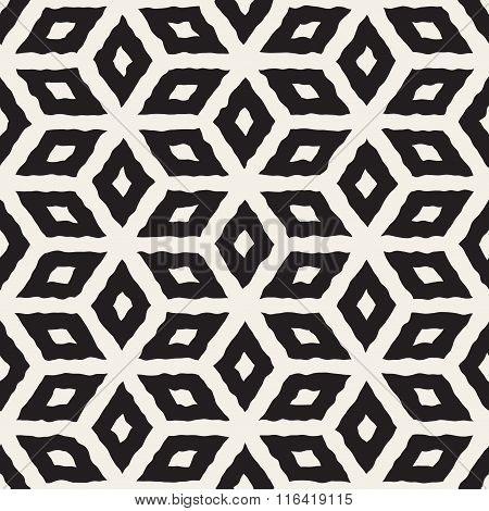 Vector Seamless Black And White Hand Painted Line Geometric Rhombus Pattern